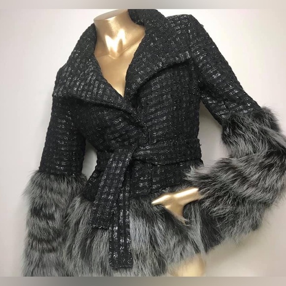 Coat. Winter black gray fur and puffer jacket Armani fabric - Picture 2 of 16